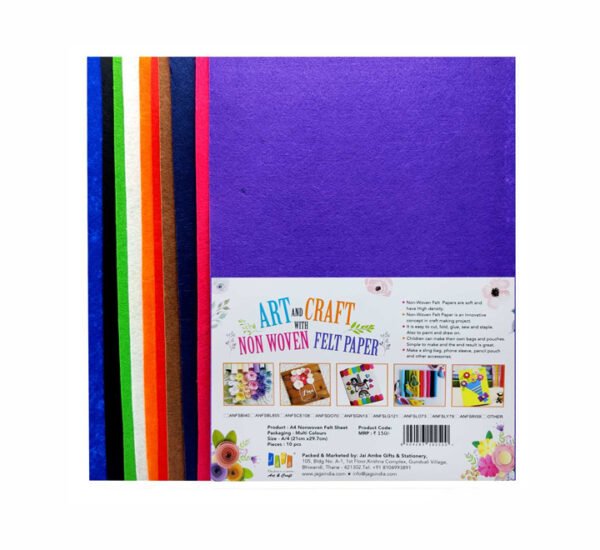 A4 Nonwoven Felt Sheet 10pcs Multi Color