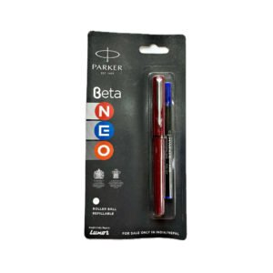 Parker Beta Neo Chrome Trim Roller Ball Pen| Red Body Color| Ink Color - Blue | Gift For Employees | Unique Gifts For Entrepreneurs & Businessmen
