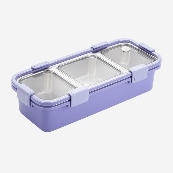 peplyf Meal Buddy Lunchbox | Stainless Steel | Solid Snacks & Meals | 3 Grid (Purple)