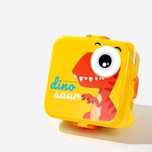 Tabletext Cartoon Dinosaur Children Double Layers Leakproof 304 Stainless Steel Food Container bpa Free Kids School Tiffin bento Lunch Box (Saffron Gold)